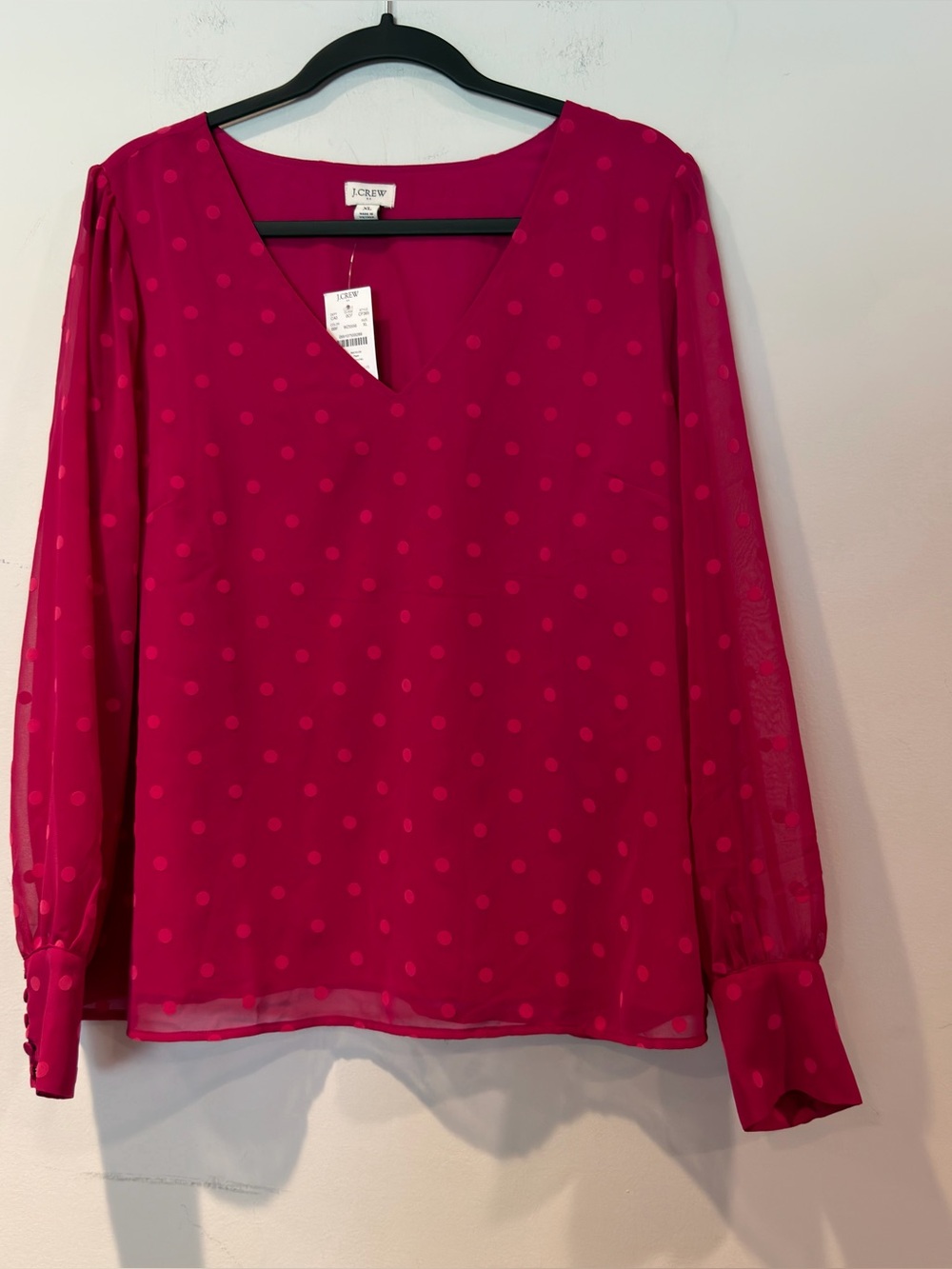 J. Crew Womenโs Chiffon Dotted Pink V-Neck Blouse